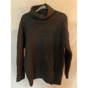 Elodie Sweater Womens Large Black Ribbed Cowl Neck Slit Hem Sweater Pullover